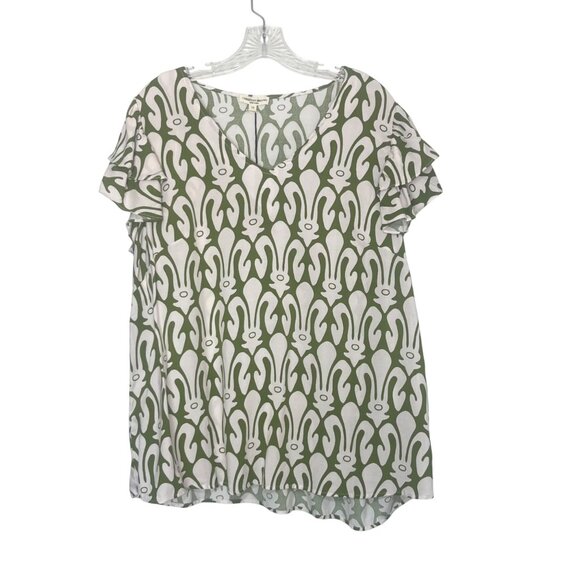 Christian Siriano New York Blouse Shirt Womens 1X Green White New - Picture 1 of 10